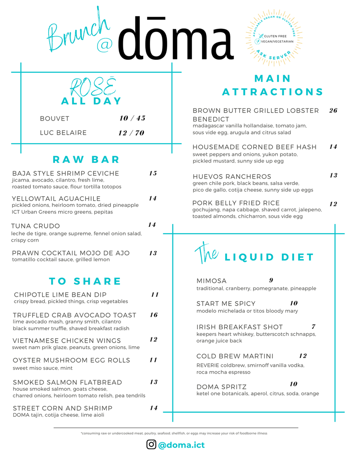 Part of the new Doma brunch menu