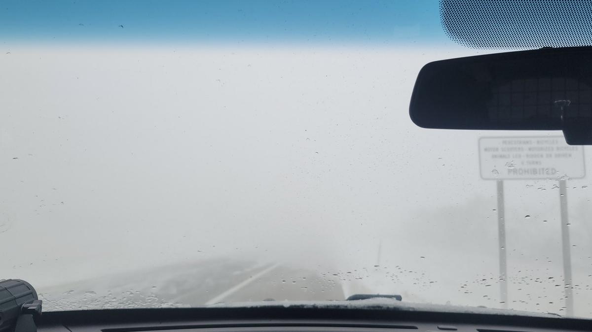 A Kansas Highway Patrol trooper took this photo Thursday morning on I-135 at 101st Street, which is just north of Park City. On Thursday morning, the Wichita area had its first snow squall since the term was defined in 2018. A snow squall involves a short and strong burst of snow and strong winds that, combined, drastically reduce visibility.