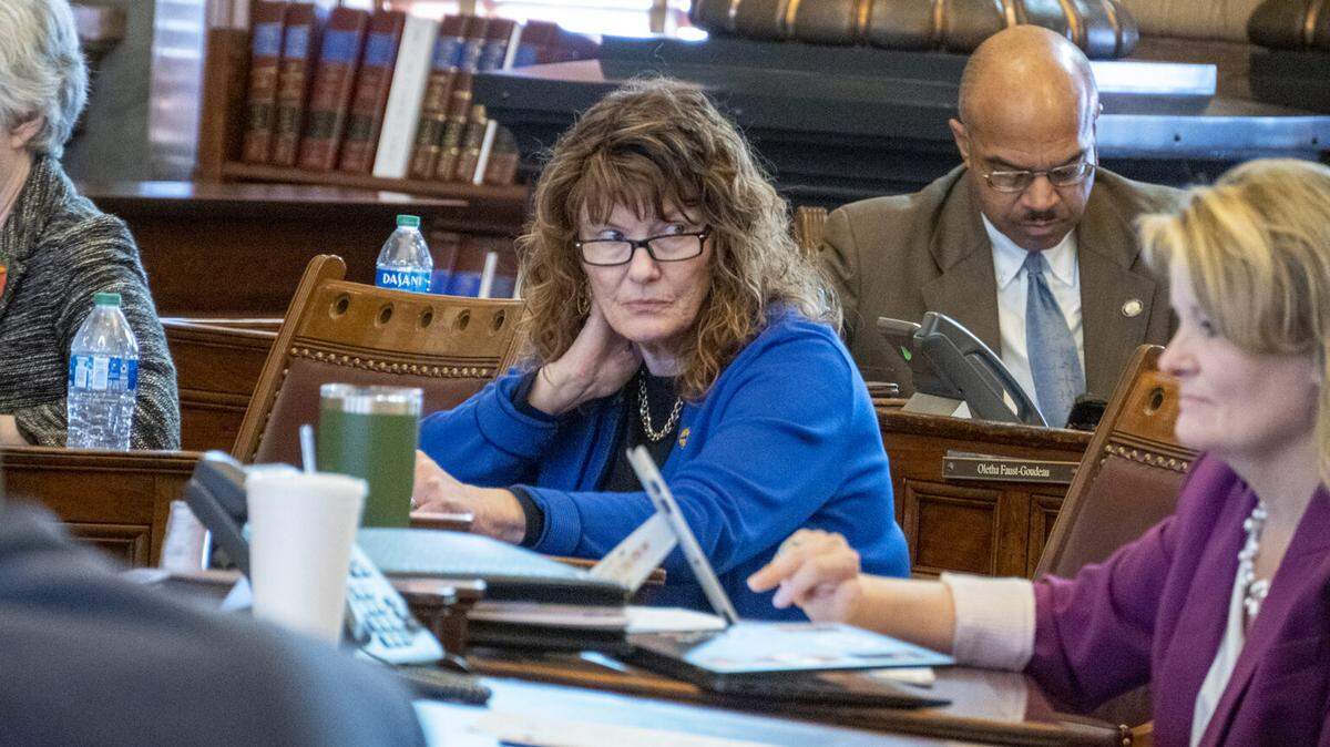 Sen. Mary Ware, seen during an April 6, 2023, hearing in Topeka, announced her retirement Thursday from the state Senate, effective immediately. The Wichita Democrat departs in the middle of her term.