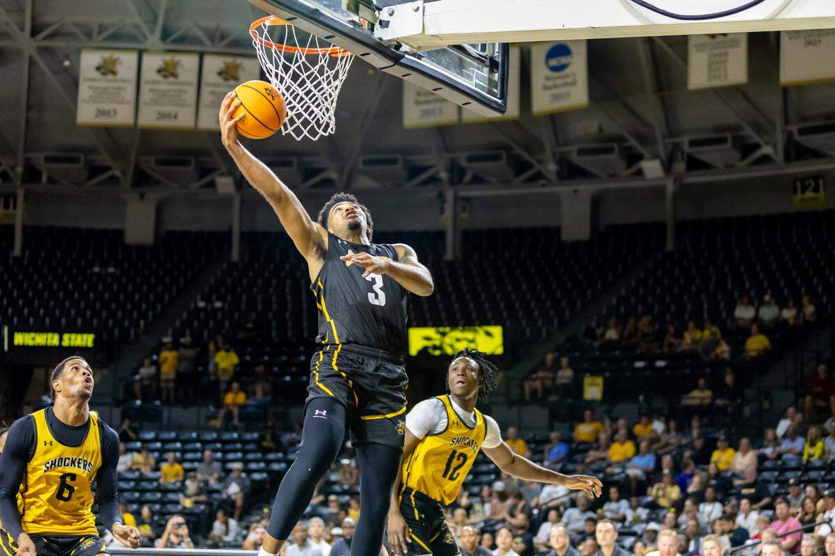 Wichita State senior forward Ronnie DeGray III scores a basket during Shocker Madness.