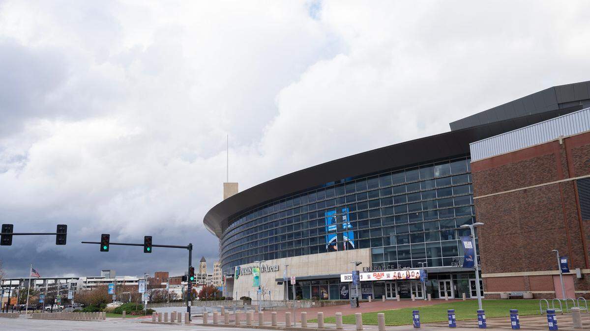 The view of Intrust Bank Arena from the new Railhouse Event Venue at the southeast corner of Commerce and Waterman.