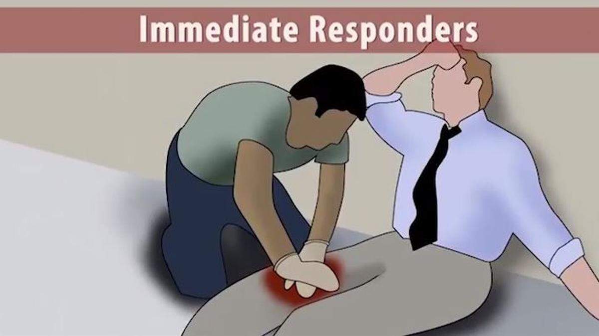 A screenshot from a Stop the Bleed video shows someone helping to stop bleeding in an emergency situation. Wesley Medical Center and Via Christi Health are offering free Stop the Bleed training.