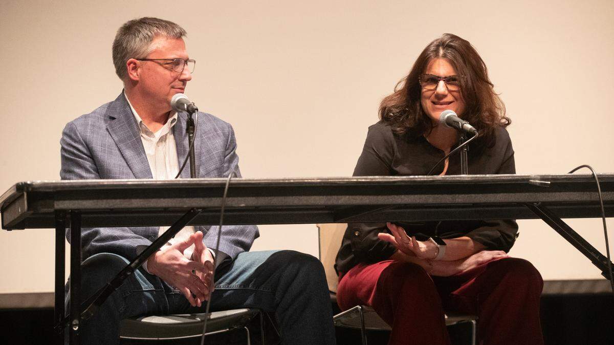 Wichita Eagle photojournalists Travis Heying and Jaime Green speak during a screening of “Unwarranted: The Senseless Death of Journalist Joan Meyer” at Wichita State University in February.