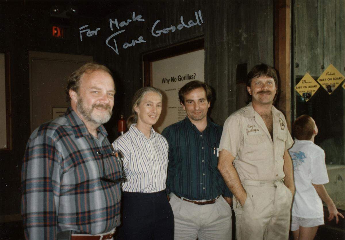 Pictured with Mark Reed, who is second from the right and was assistant director of the Sedgwick County Zoo at the time, are, from left, then-director Ron Blakely; primatologist, zoologist and anthropologist Jane Goodall; and senior zookeeper Roger Blurton.