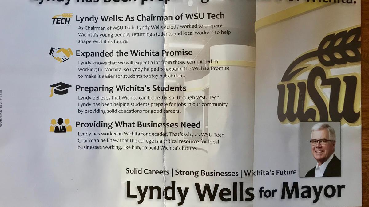 Wichita Mayoral hopeful Lyndy Wells apologized after campaign fliers with an unauthorized Wichita State University logo were mailed to voters.