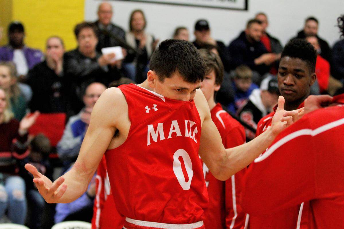 Maize senior Caleb Grill is introduced as a starter ahead of the Eagles’ 46-45 road win over Campus on Friday. (Feb. 8, 2019)