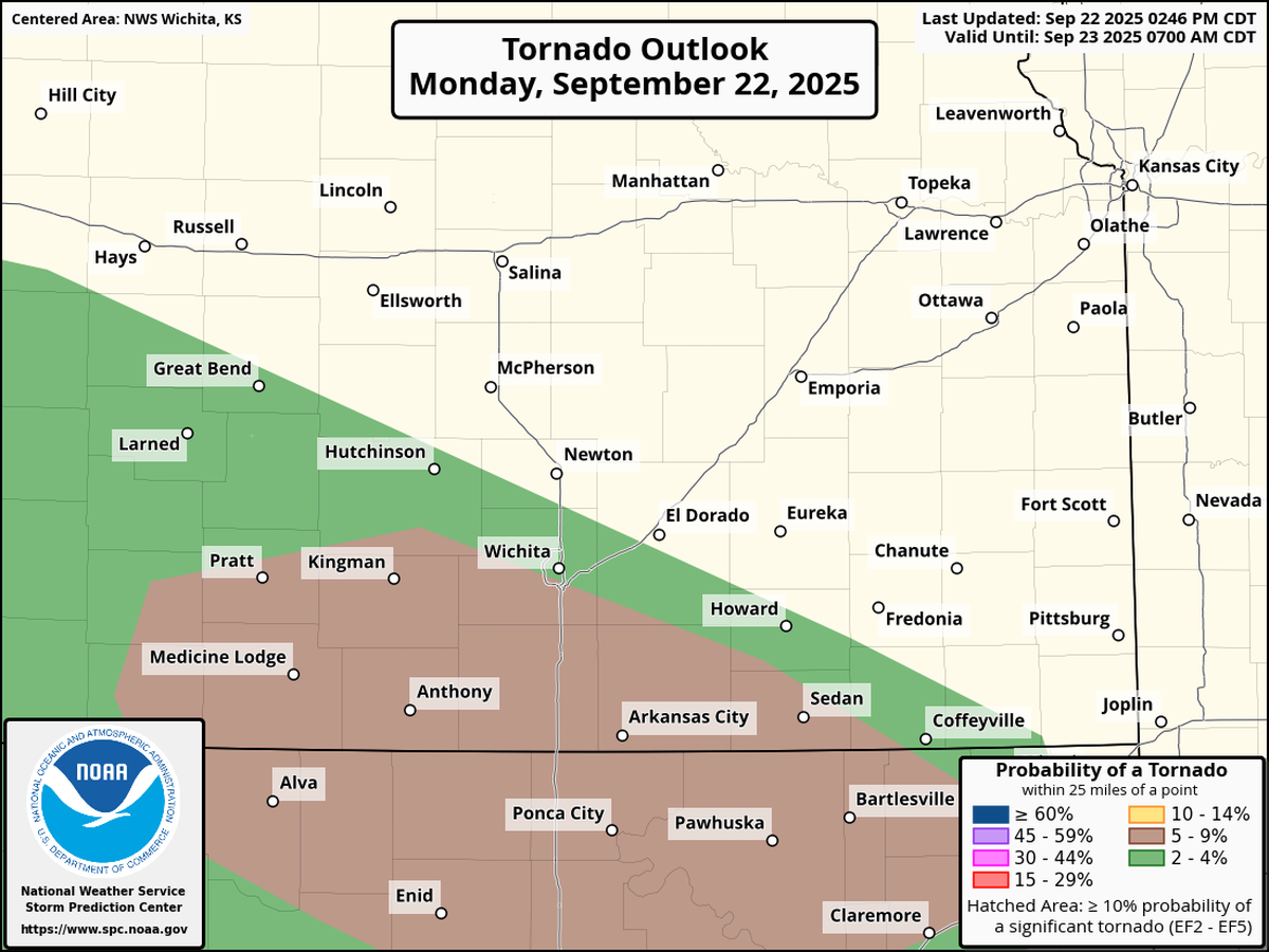 There is a slight chance for a brief tornado late Monday into Tuesday morning, the National Weather Service says.