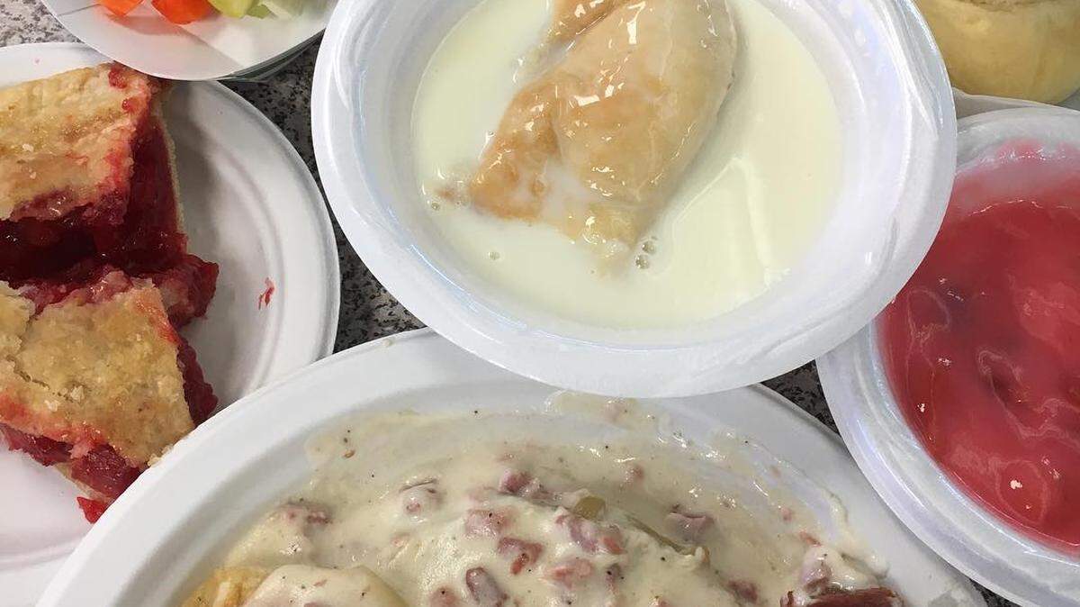 The Kansas Mennonite Relief Sale each year features Mennonite specialties like German sausage, verenike with gravy and more.