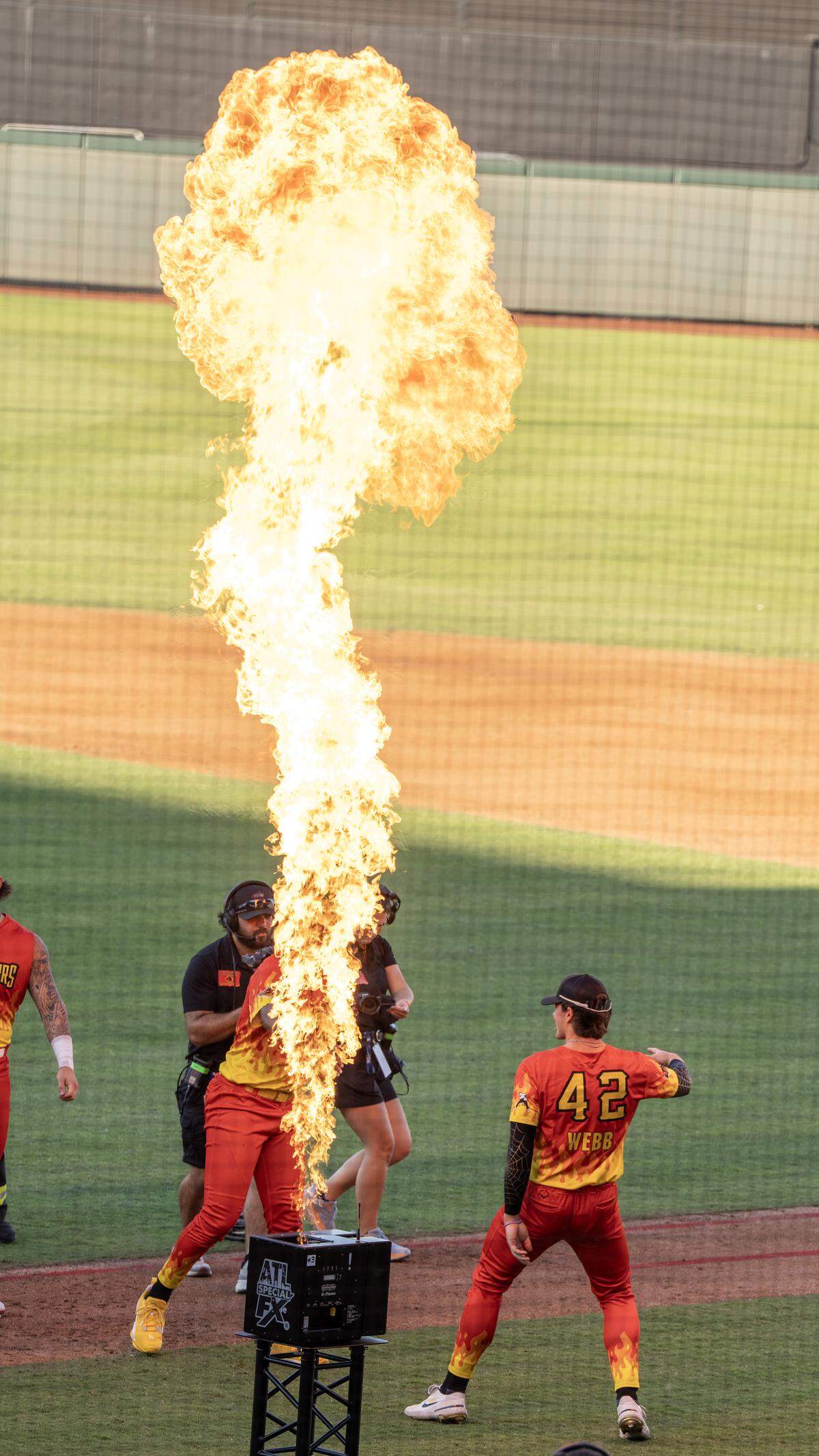 The Firefighters announced the starting lineup with each name punctuated by a flash of fire at Equity Bank Park on Thursday night. The stadium was sold out at 11,400 people attended.