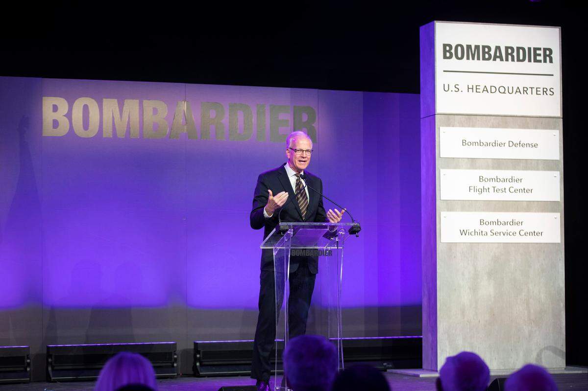 Canadian-owned aerospace manufacturer Bombardier has made Wichita the site its new U.S. headquarters and will be called Bombardier Defense. It was announced during an event in Wichita on April 19, 2022 where U.S. Sen. Jerry Moran was the first speaker after the initial announcement. The have confirmed orders for the modified Global 6000 jets to be used in the United States Air Force. (April 19, 2022)