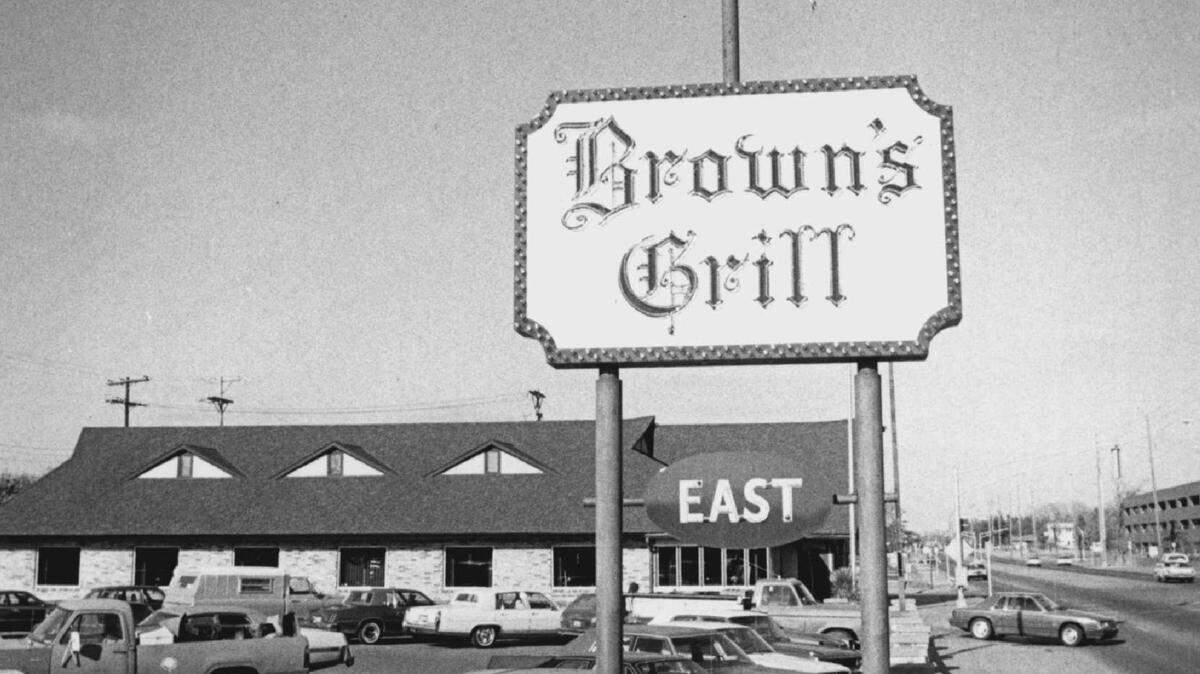 The first Brown’s Grill opened in 1946 across from Wesley Hospital. In 1969, its owners move the restaurant to a much larger new building next door. It’s pictured above.