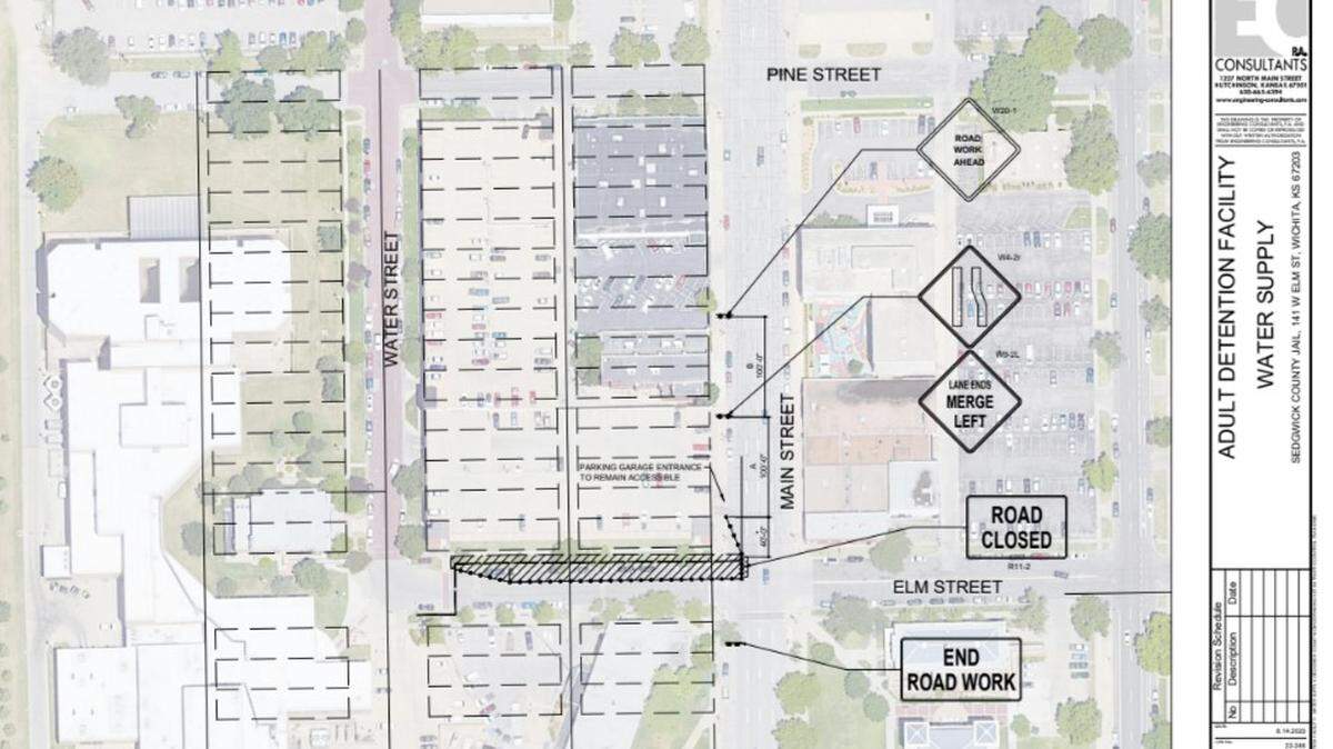 Sedgwick County provided this graphic of the Main and Elm street closures to help drivers navigate the construction zone.