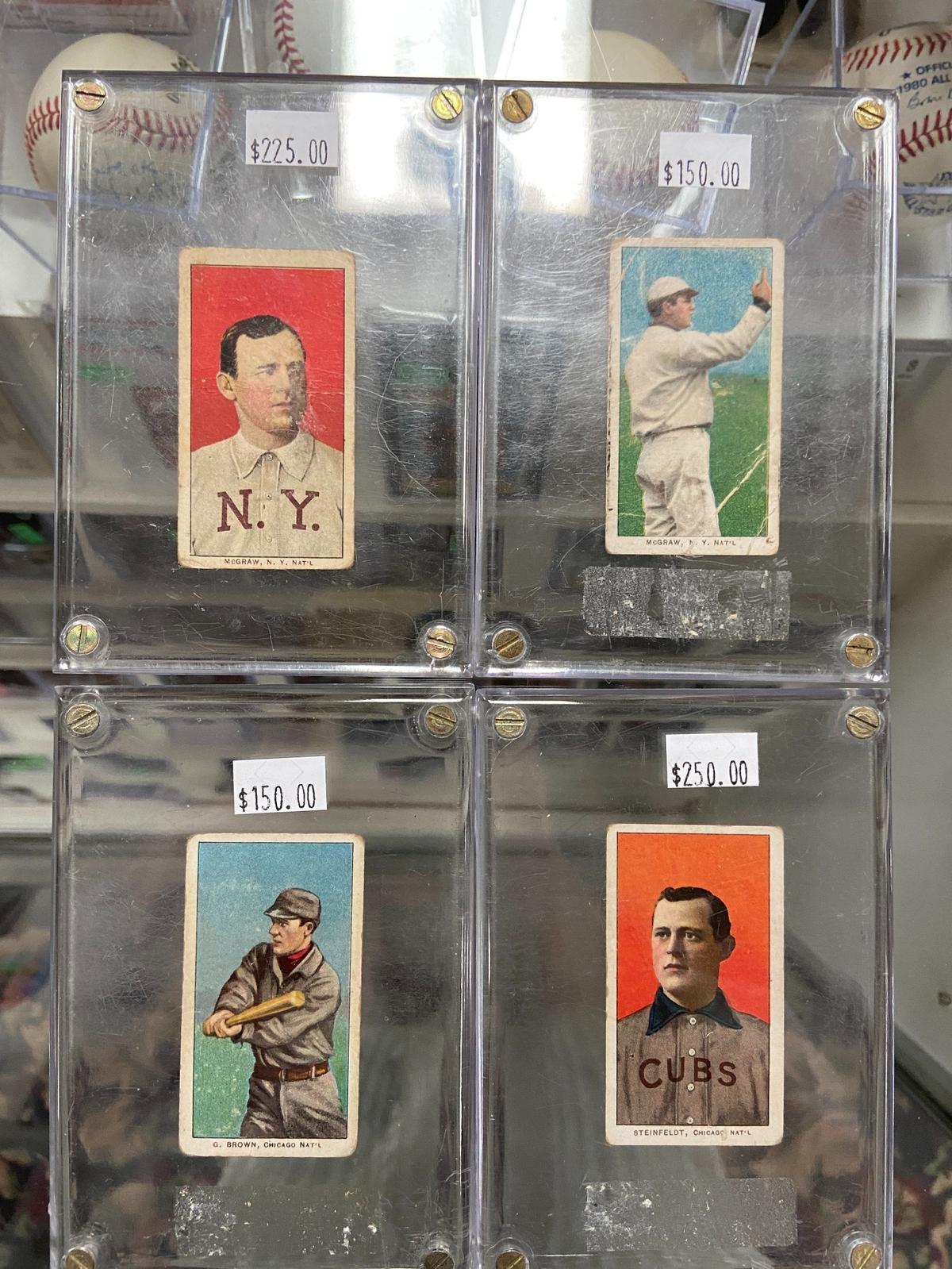 Rock’s Dugout owner Joe Ruocco was surprised to recently have four 1909 baseball cards returned to him by a man who explained he’d taken them from the shop when he was 12. “It took a lot of guts,” Ruocco said. (April 28, 2022)