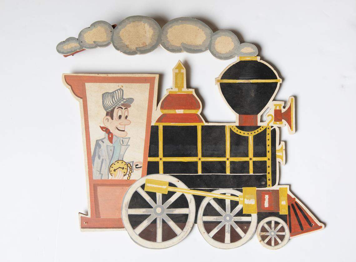 Mark Funk uncovered this wall hanging from his uncle M. Eugene Torline’s original Casey Jones Junction restaurant on East Douglas.