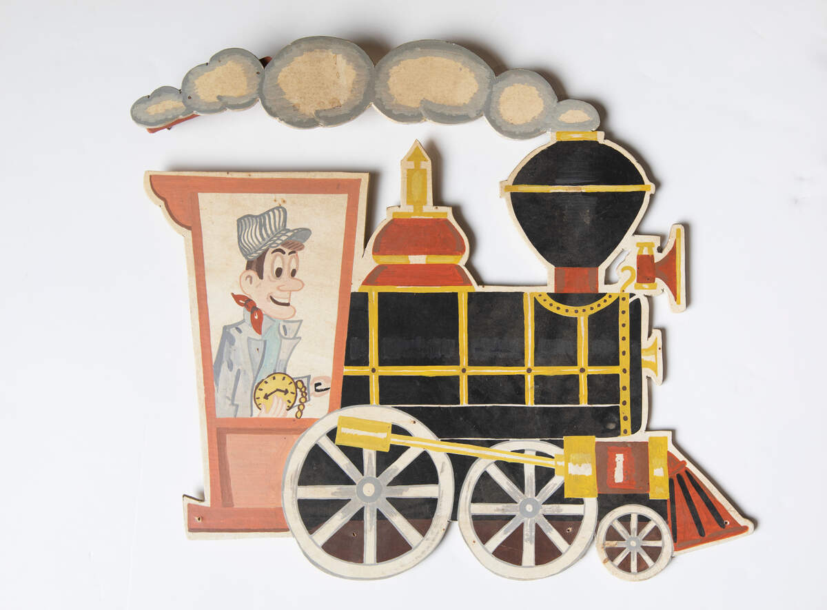 Mark Funk uncovered this wall hanging from his uncle M. Eugene Torline’s original Casey Jones Junction restaurant on East Douglas.