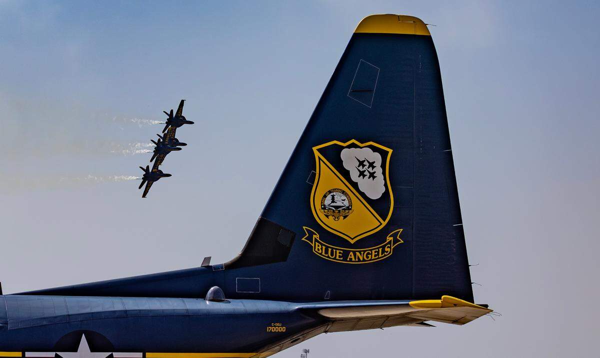 The Blue Angels soar over the McConnell airfield on Saturday during the Frontiers in Flight airshow.