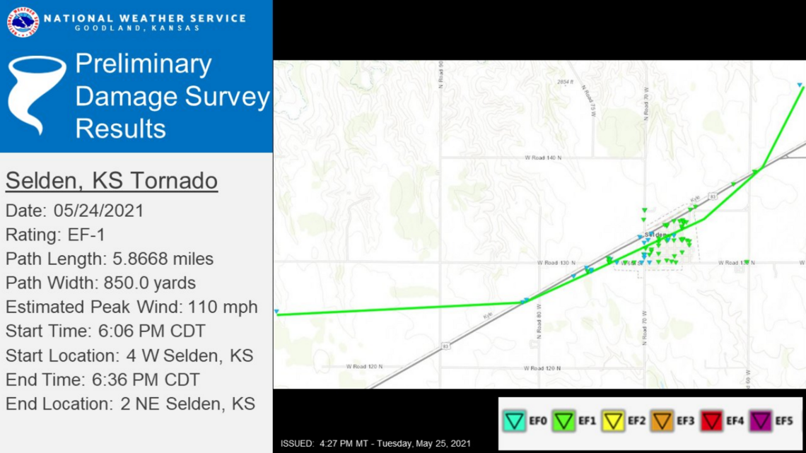 Report details path and power of multi-vortex tornado that hit Selden, Kansas