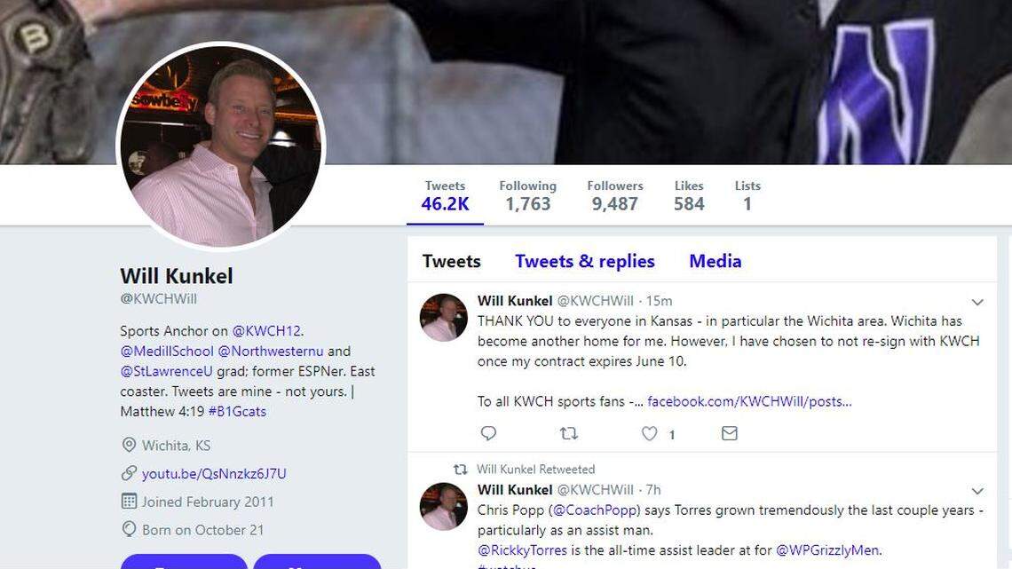 KWCH sports anchor Will Kunkel announced on Facebook and Twitter that he is leaving the TV station.