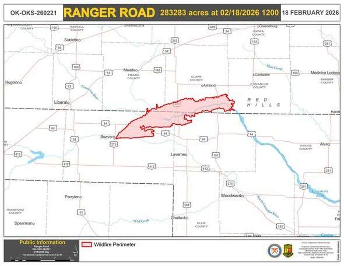 A look at the acreage burned so far in Oklahoma and Kansas from the fire that started Tuesday. It was still burning Thursday.
