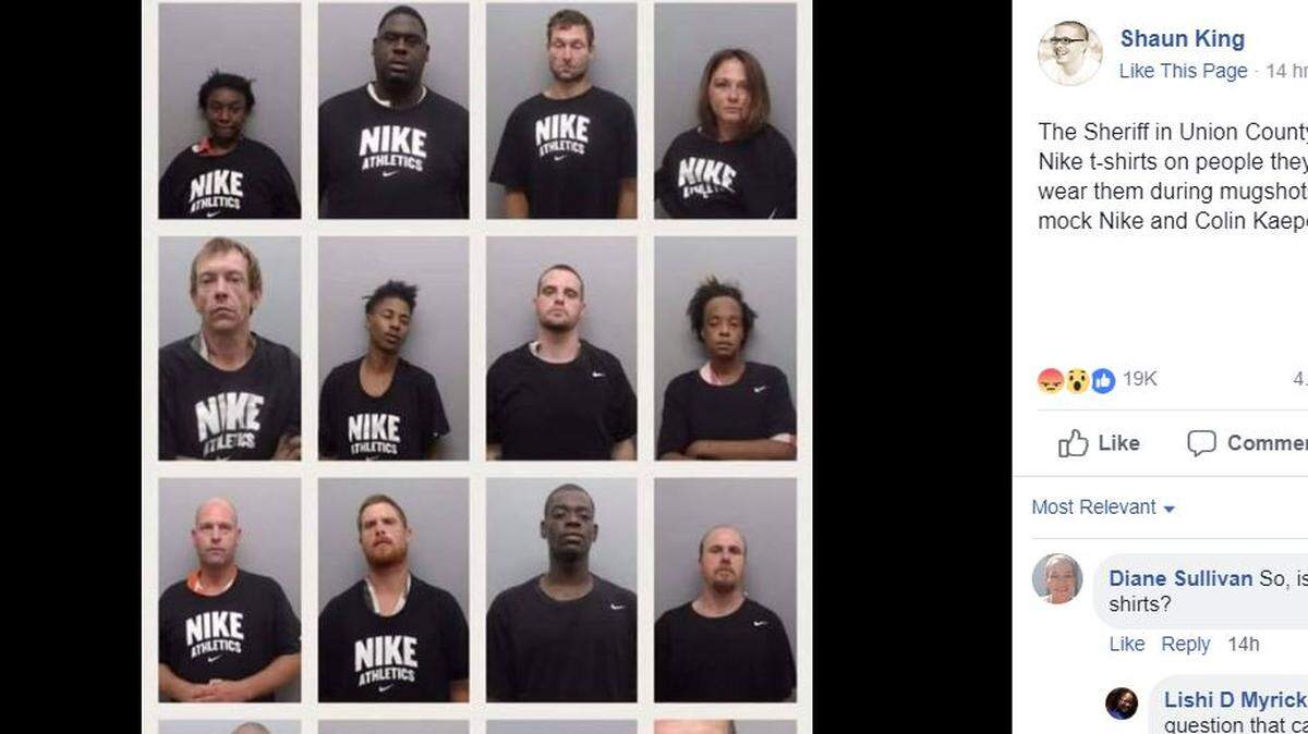 Shaun King, an activist in the Black Lives Matter movement, said sources tell him an Arkansas sheriff is forcing jail inmates to wear Nike shirts to mock Colin Kaepernick after the two made a promotion deal.