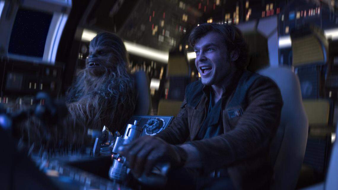 Joonas Suotamo is Chewbacca and Alden Ehrenreich is Han in "Solo: A Star Wars Story,"