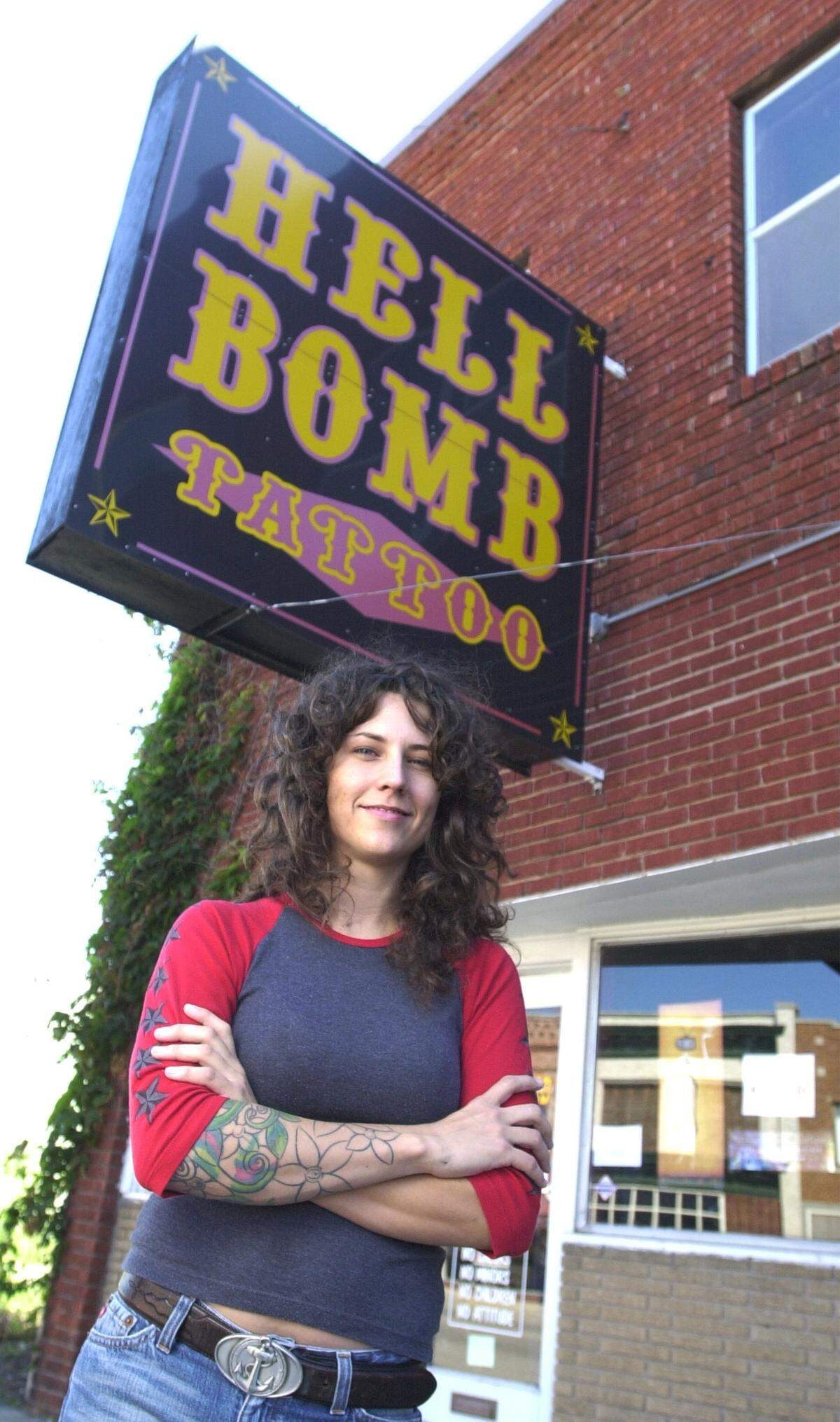 Schane Gross at Hell Bomb Tattoo in 2005. She’s notified the current owner of the business that he eventually has to move because she wants the space back.