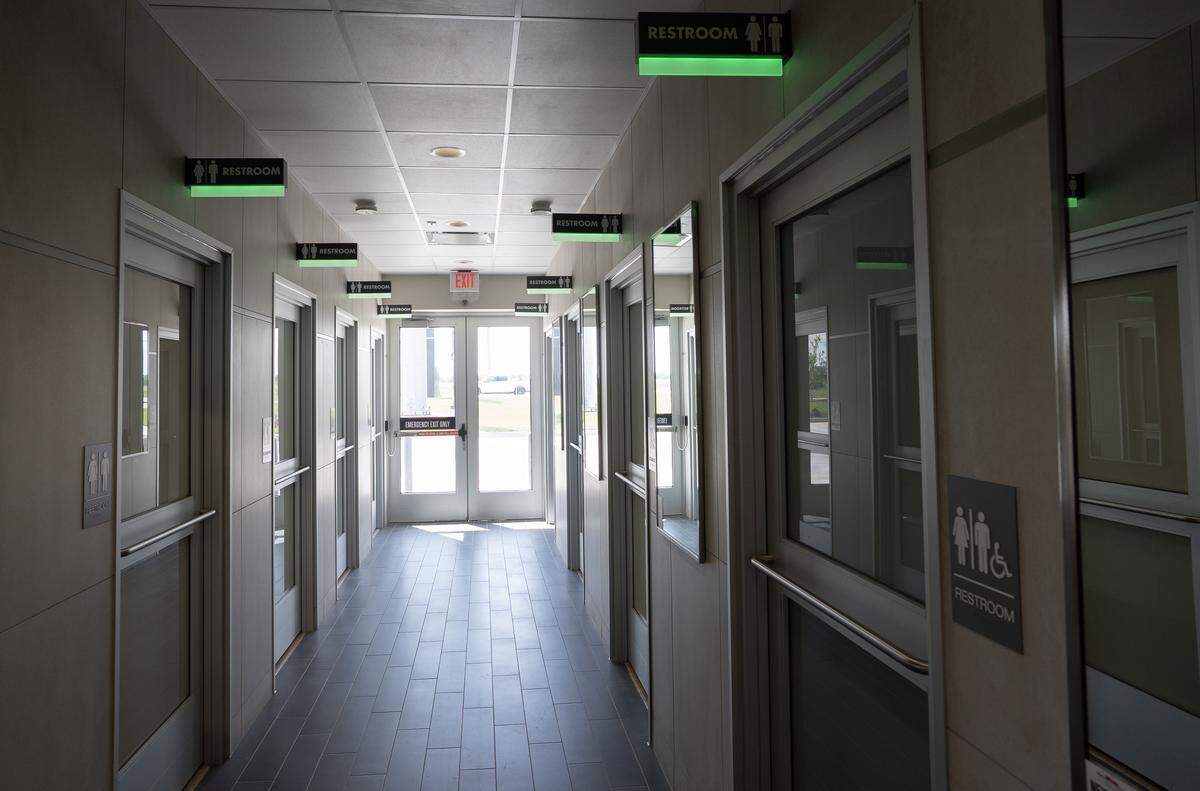 The new QuikTrip at West Kellogg and 135th Street features eight unisex bathrooms, including four that are ADA compliant. A light above each restroom lets customers know if they’re in use or not.