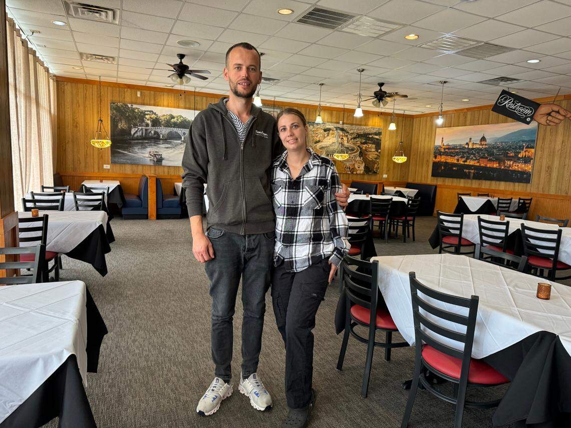 Visar, left, and Makayla Milushi are pictured when Amore Italian Restaurant opened in November 2023.