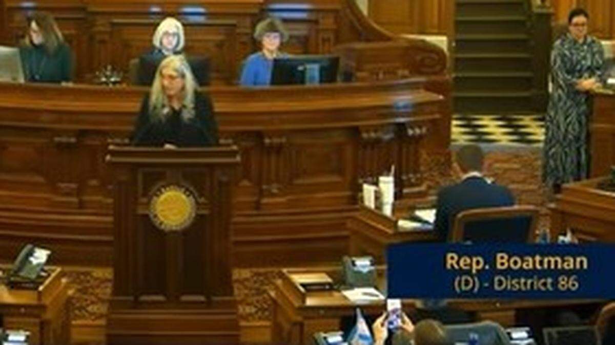 Rep. Abi Boatman of Wichita, the only transgender lawmaker in the Kansas Legislature, argues against the anti-trans law.