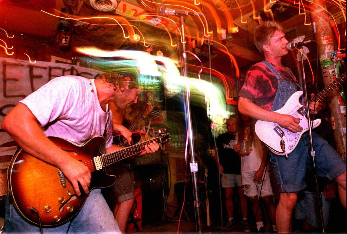 A band performs on the Kirby’s Beer Store stage in 1994.