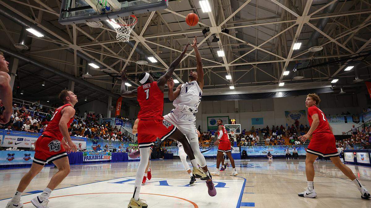 Kansas State forward David N’Guessan puts up a shot against Liberty at the Paradise Jam