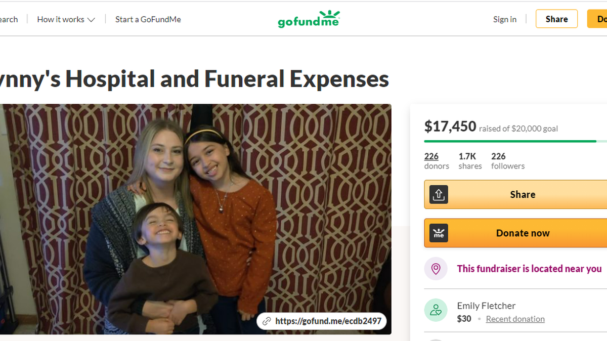 A screenshot of a GoFundMe page shows 26-year-old Lynny Poell with her niece and nephew. Poell died Friday after being the victim of a hit-and-run in Wichita.