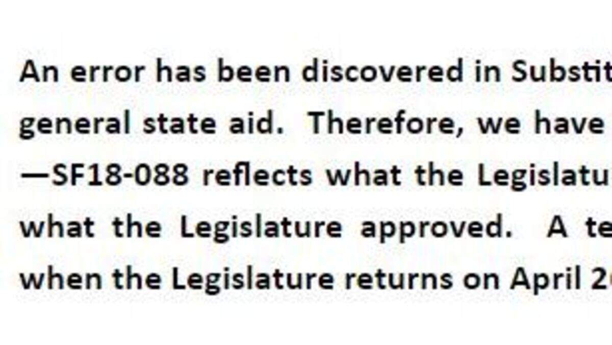 The Kansas State Department of Education posted a note about an error found in school funding legislation approved by the Kansas Legislature.