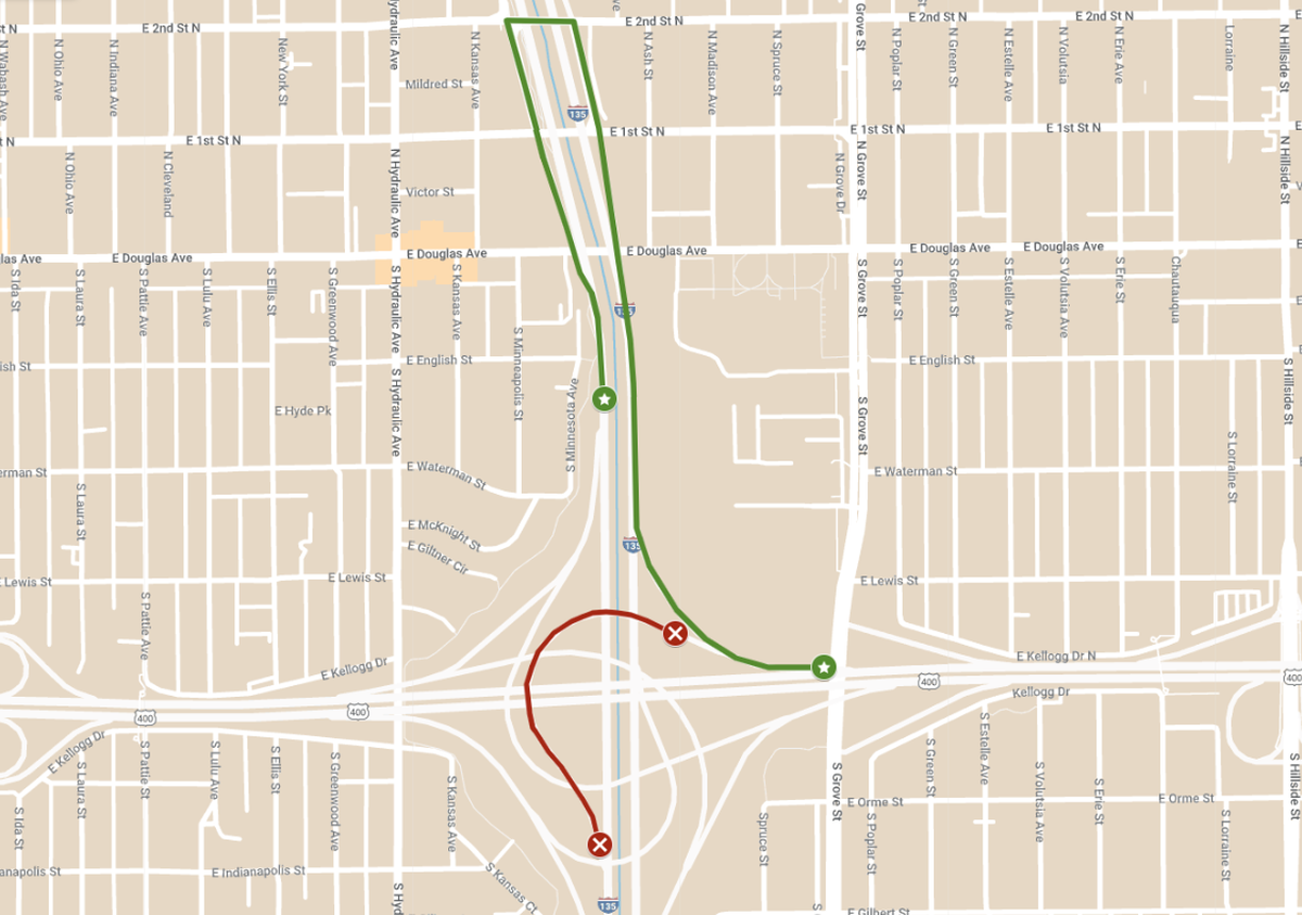 The Kansas Department of Transportation provided this map outlining the closure and providing a detour.