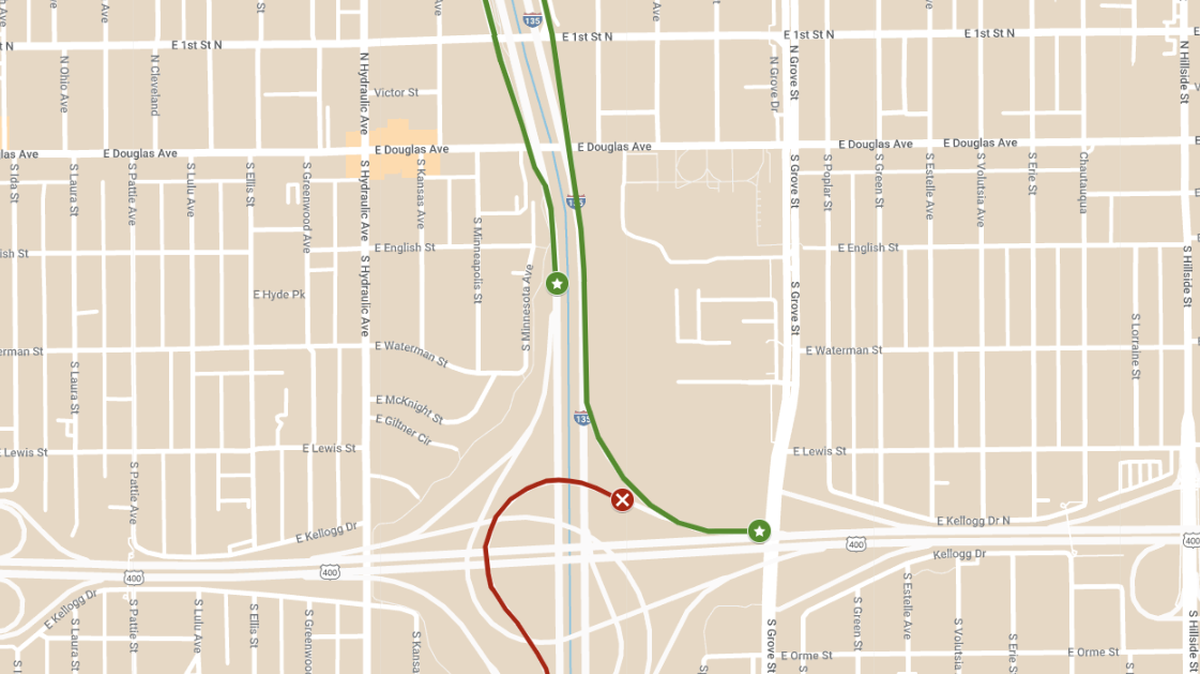 The Kansas Department of Transportation provided this map outlining the closure and providing a detour.