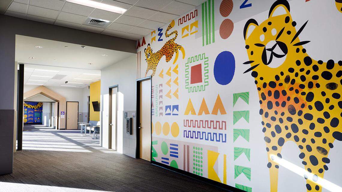 Gardner Design new partner Ellen Youngman created environmental graphics and branding for Derby schools, including Oaklawn Elementary, which is shown here.