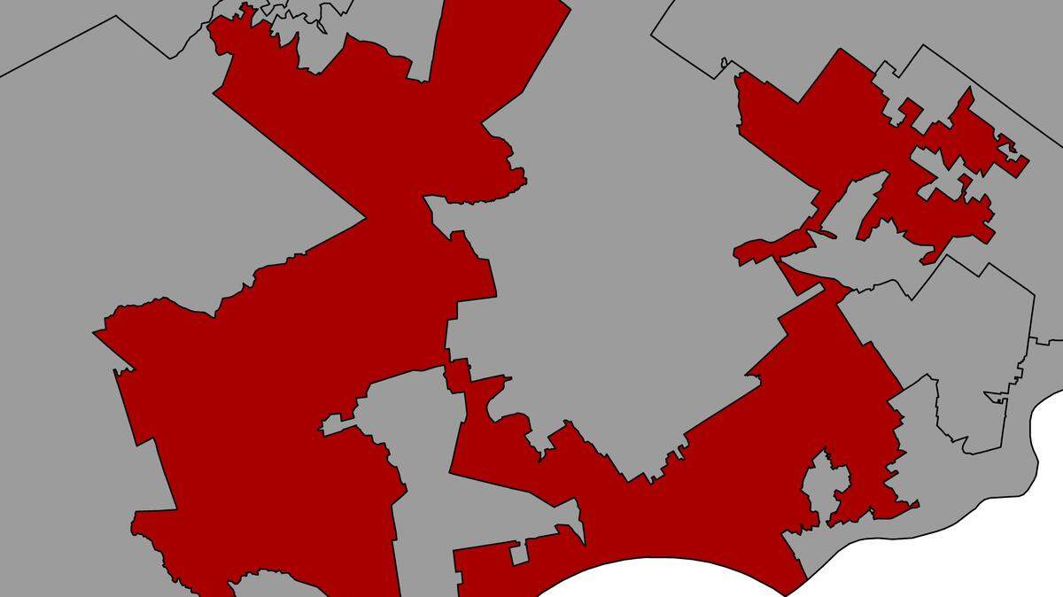 The Pennysylvania 7th Congressional voting district, in place from 2013-2018, was considered one of the nation’s most gerrymandered districts. The map has been described as cartoon character Goofy kicking Donald Duck. It’s on display at the Ulrich Museum of Art as part of an exhibit that focuses on gerrymandering.
