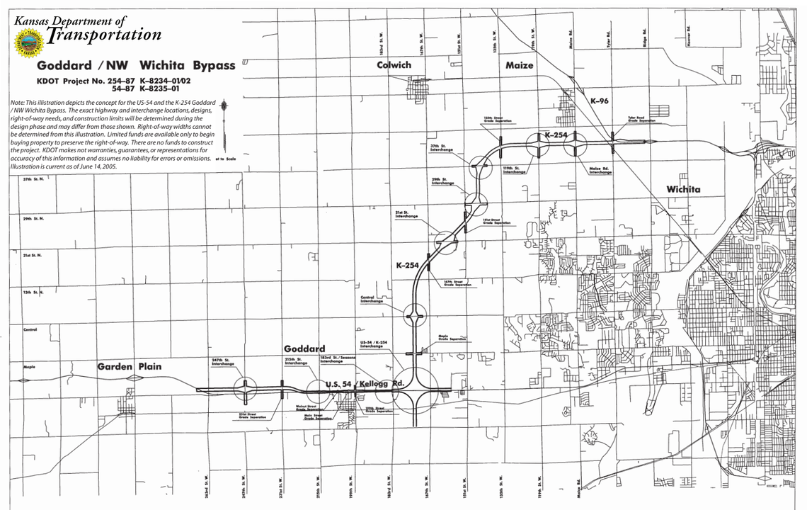 One of the original design concepts for the Northwest Expressway route between Maize and Goddard.
