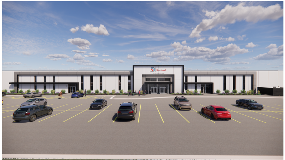A rendering of the future Textron Aviation Hiring and Learning Center. The 100,000-plus square-foot facility is expected to be finished by August 2024.
