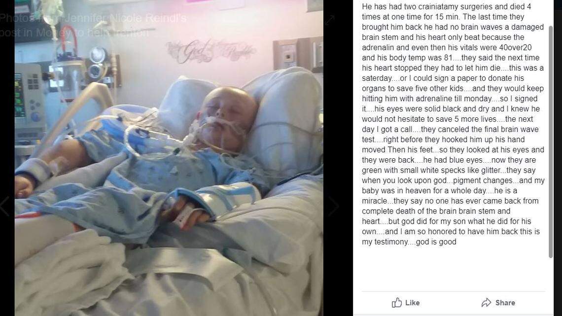 Trenton McKinley, 13, of Mobile, Alabama, was brain dead and barely breathing after a trailer landed on his head. His mom signed the papers to donate his organs — and then he woke up a day before they planned to pull life support.