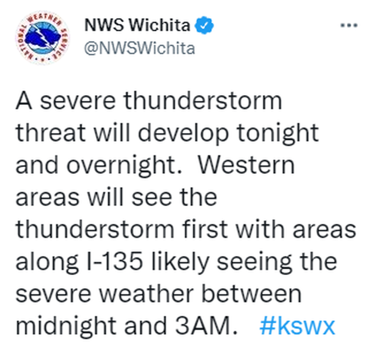 The National Service is warning of hazardous weather in the Wichita area.