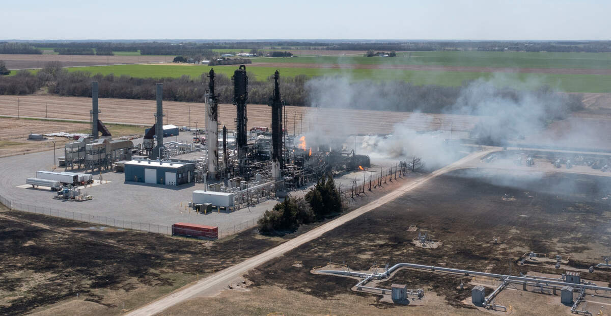 A fire burns at a gas facility near Haven on Thursday.
