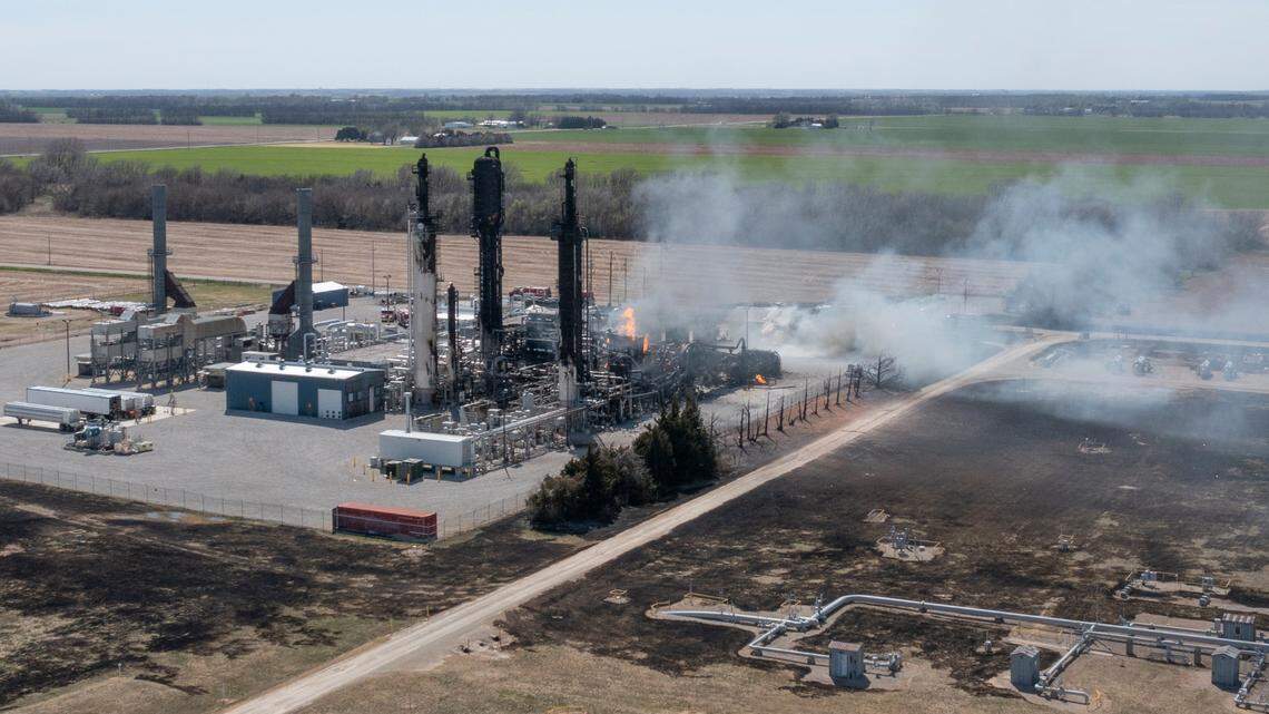 A fire burns at a gas facility near Haven on Thursday.