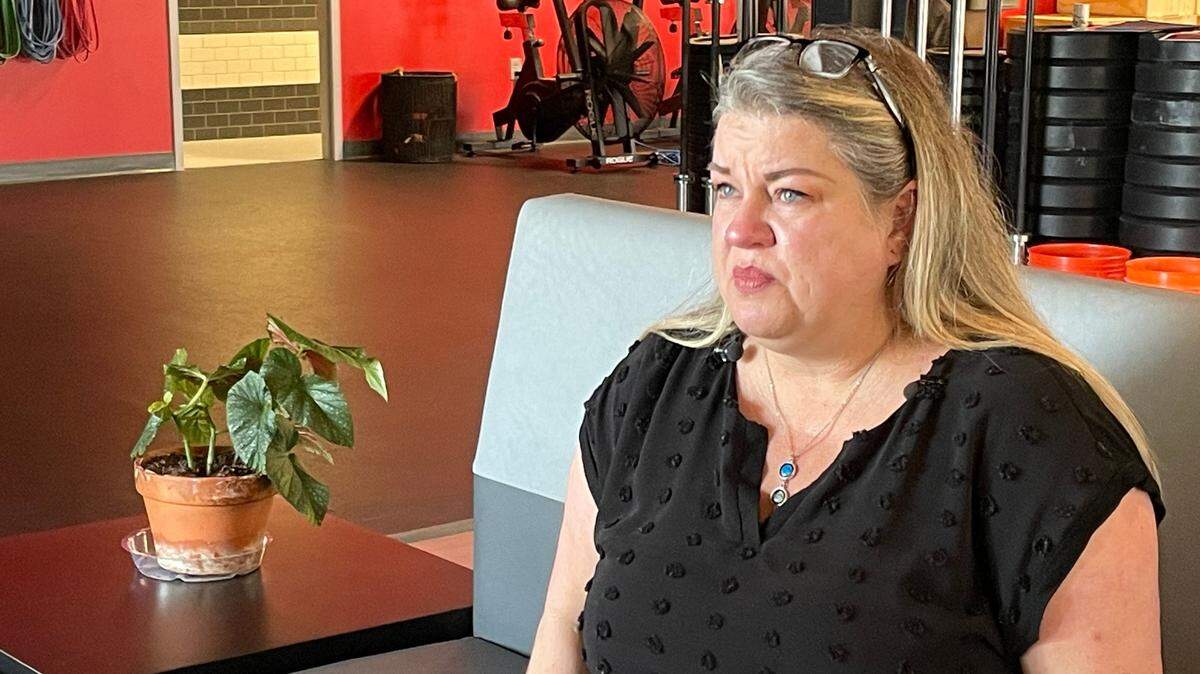 Christie McCullough of Derby spoke at the Phoenix gym in downtown Wichita on Thursday about losing her 19-year-old son to fentanyl in March 2022.
