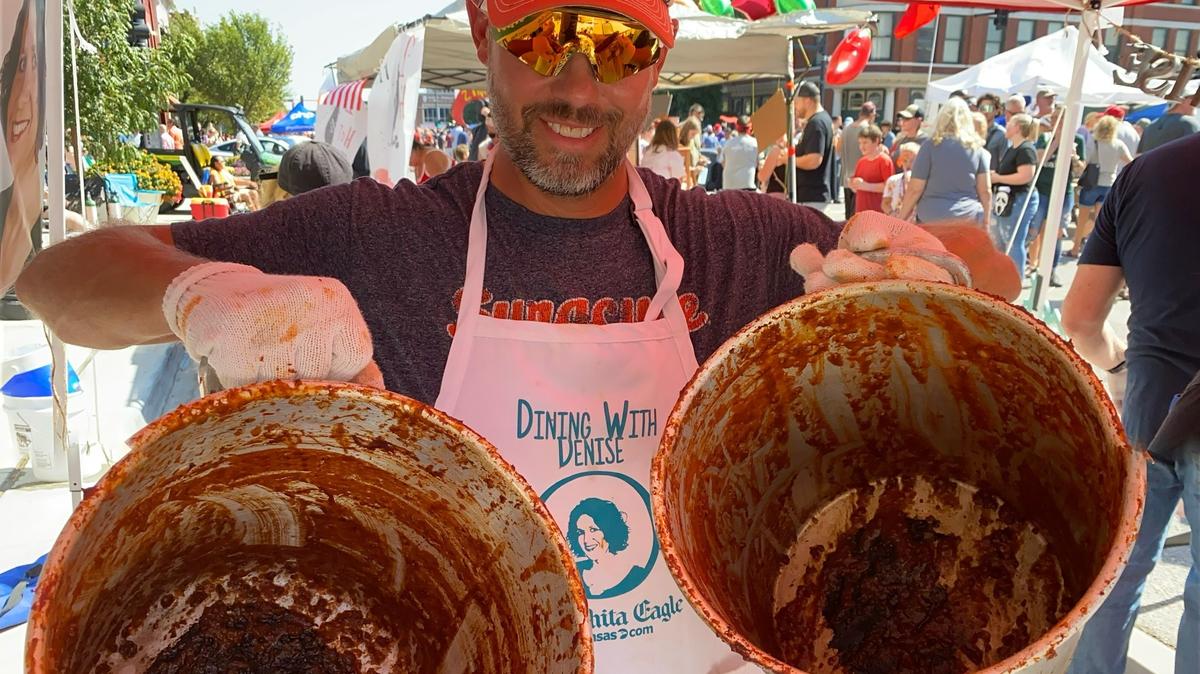 The people cleaned us out of 10 gallons of chili in exactly one hour. Travis Grover shows the proof.