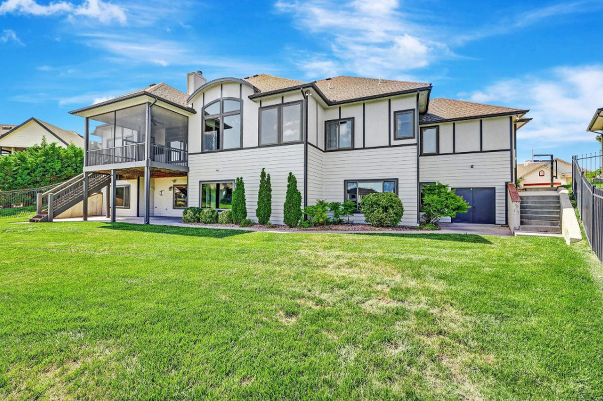 The back of 2612 N. Paradise Court, a waterfront Wichita property listed for $1 million.