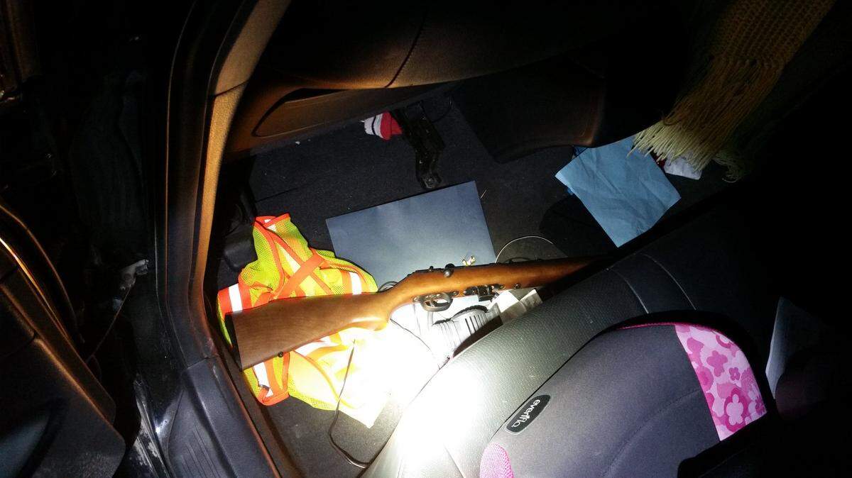 A Kansas deputy and Douglas County Game Warden found a "freshly killed deer" in the trunk of a car after a traffic stop. They also found a .22-caliber rifle and blood dripping from the trunk. The driver is in jail on suspicion of poaching.