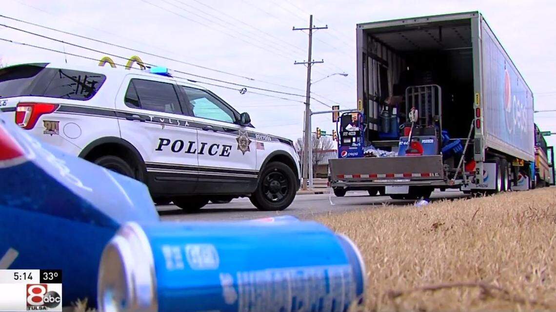 A “trail of soda” led an Oklahoma cop to a man who stole a Pepsi truck to get to the airport, Tulsa police said.