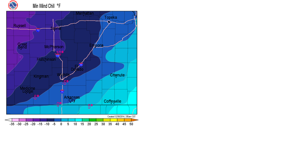 A map showing wind chills on Dec. 30.