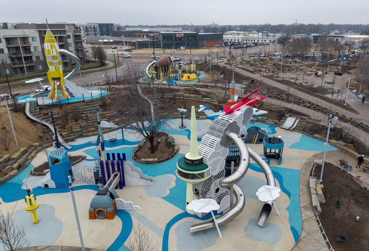 Adventure Playscape at Exploration Place includes 10 playgrounds and is included in the price of admission.
